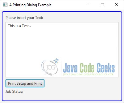 Definition of the Print Setup with the JavaFX Print API