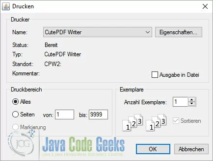 Definition of the Print Setup with the JavaFX Print API