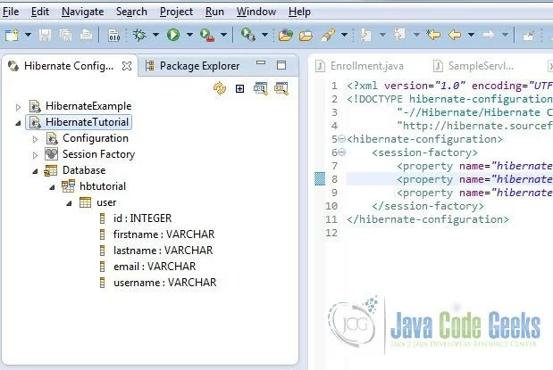 hbtutorial database and tables