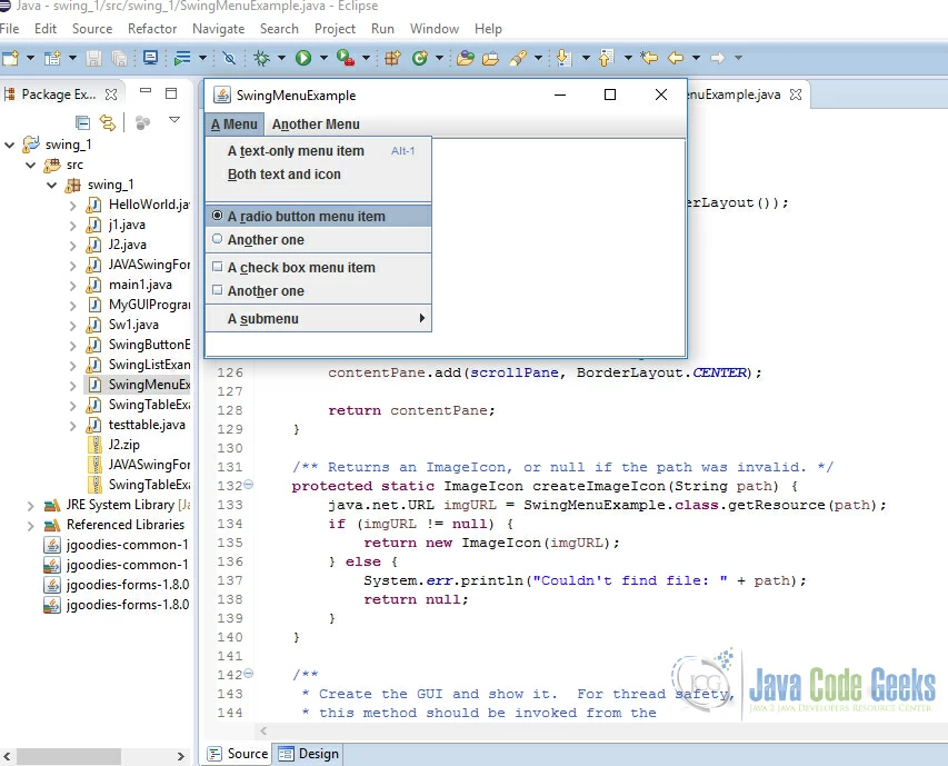 Swing Menu Example