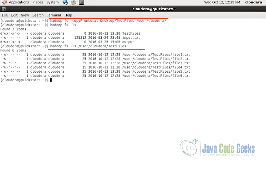 Copying files from local filesystem to HDFS.