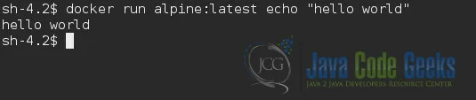 Output of docker run on Alpine image