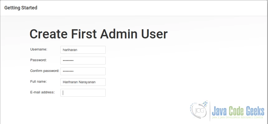 Create first admin user