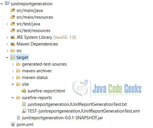 Junit Report Generation Example Project Structure