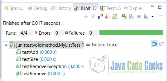 JUnit Test Void Method Example Output