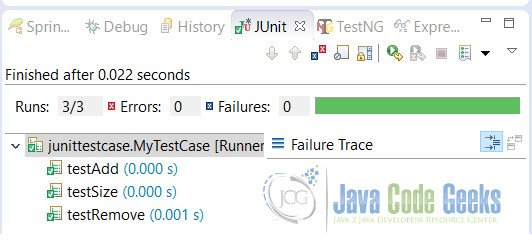JUnit Testcase Example Output