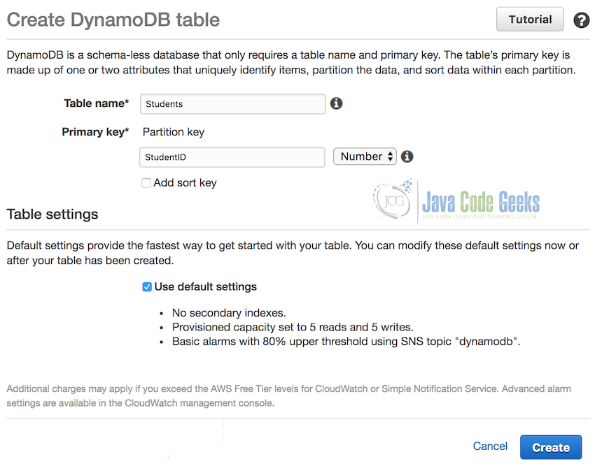 Create DynamoDB table