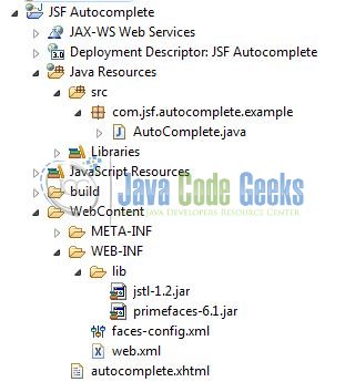 Fig. 1: Jsf Autocomplete Application Project Structure