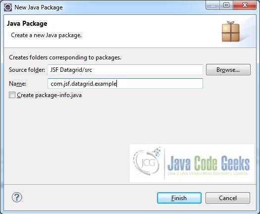 Fig. 13: Java Package Name (com.jsf.datagrid.example)