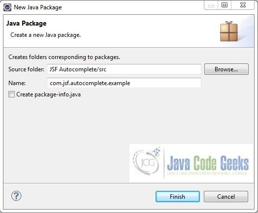 Fig. 13: Java Package Name (com.jsf.autocomplete.example)