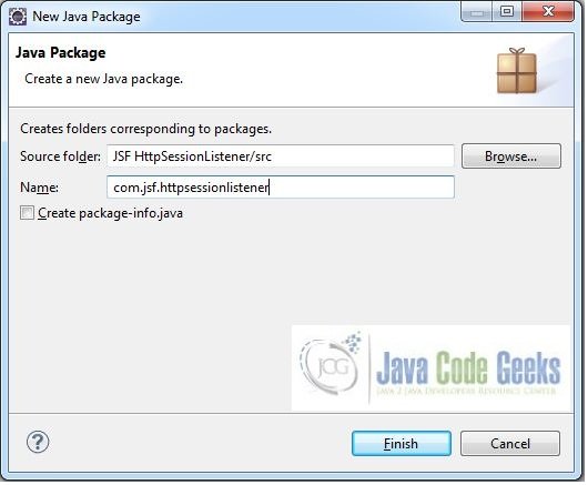 Fig. 14: Java Package Name (com.jsf.httpsessionlistener)