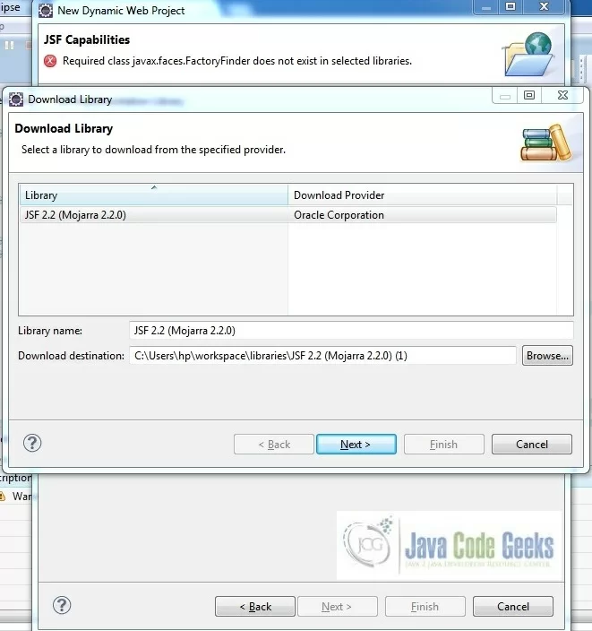 Fig. 7: JSF Capabilities Download Window