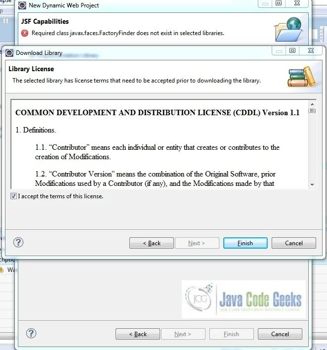 Fig. 8: JSF Capabilities License Window