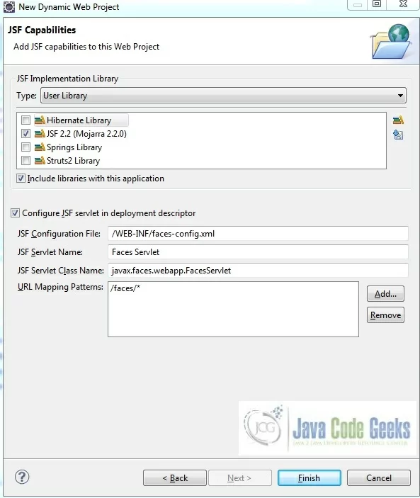 Fig. 9: JSF Capabilities Library Selection Window