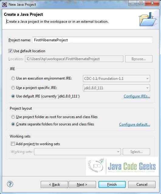 Fig. 2: Java Project Creation