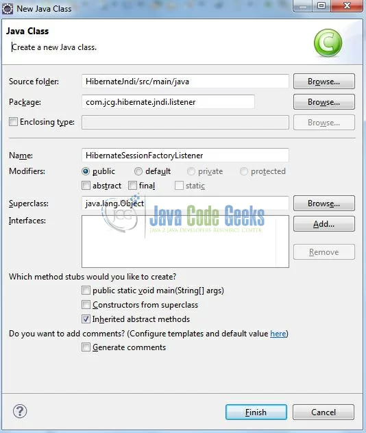 Fig. 14: Java Class (HibernateSessionFactoryListener.java)