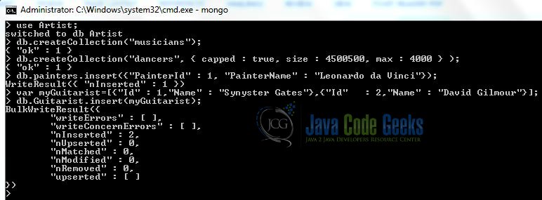 Fig. 10: MongoDB Create Collection Using Array Output