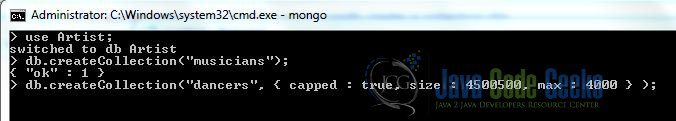 Fig. 5: MongoDB Creation Collection with Options Command