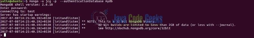 Fig. 10: MongoDB Test User Authentication Output