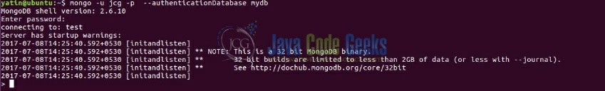 Fig. 10: MongoDB Test User Authentication Output