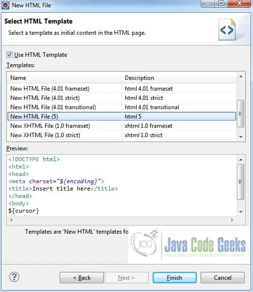 Fig. 18: HTML File Template Selection