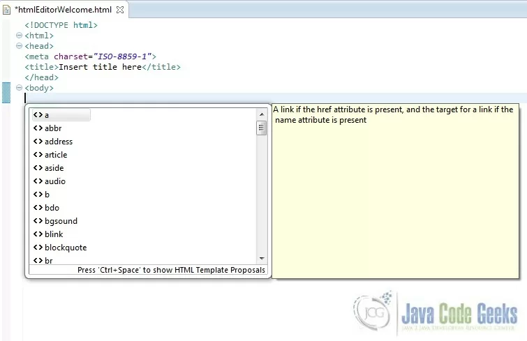 Fig. 19: HTML Editor Content Assist - I
