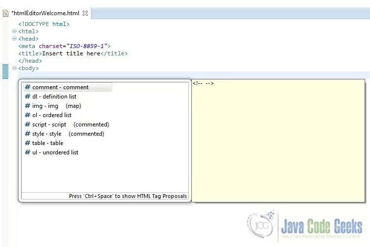 Fig. 20: HTML Editor Content Assist – II