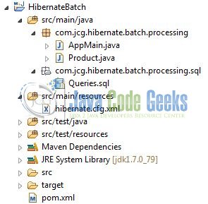 Fig. 2: Hibernate Batch Processing Application Project Structure