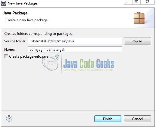 Fig. 9: Java Package Name (com.jcg.hibernate.get)
