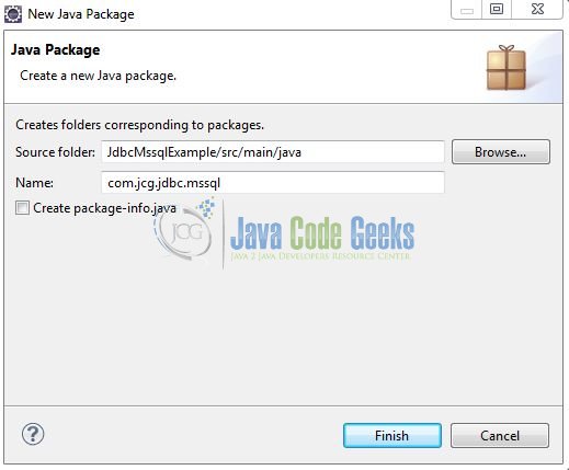 Fig. 7: Java Package Name (com.jcg.jdbc.mssql)