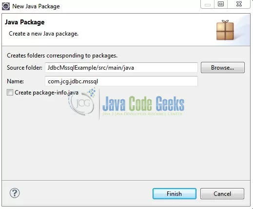 Fig. 7: Java Package Name (com.jcg.jdbc.mssql)