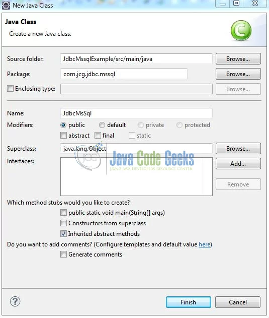 Fig. 9: Java Class (JdbcMsSql.java)