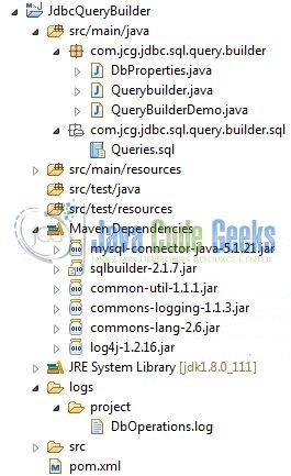 Fig. 3: JDBC Query Builder Application Project Structure