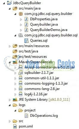 Fig. 3: JDBC Query Builder Application Project Structure