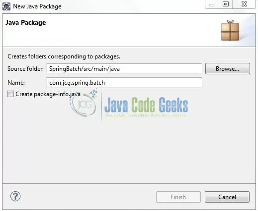 Fig. 7: Java Package Name (com.jcg.spring.batch)