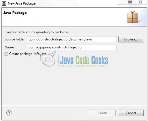 Fig. 9: Java Package Name (com.jcg.spring.constructor.injection)