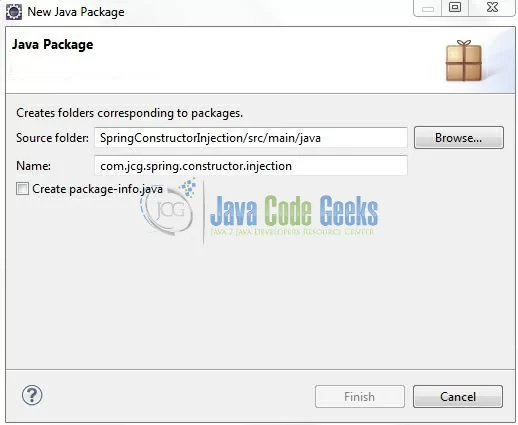 Fig. 9: Java Package Name (com.jcg.spring.constructor.injection)