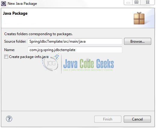 Fig. 9: Java Package Name (com.jcg.spring.jdbctemplate)