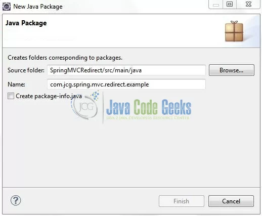 Fig. 9: Java Package Name (com.jcg.spring.mvc.redirect.example)