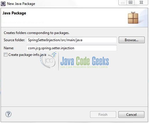 Fig. 10: Java Package Name (com.jcg.spring.setter.injection)