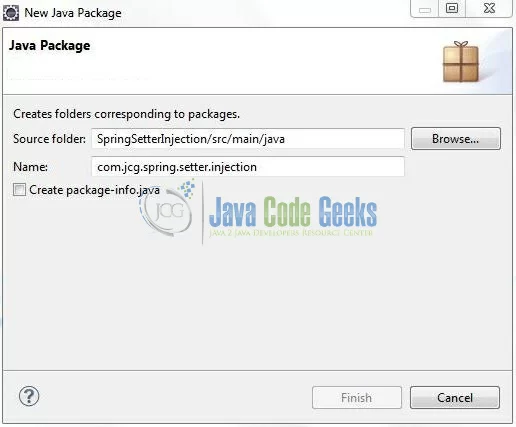 Fig. 10: Java Package Name (com.jcg.spring.setter.injection)