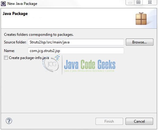Fig. 8: Java Package Name (com.jcg.struts2.jsp)