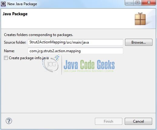 Fig. 9: Java Package Name (com.jcg.struts2.action.mapping)