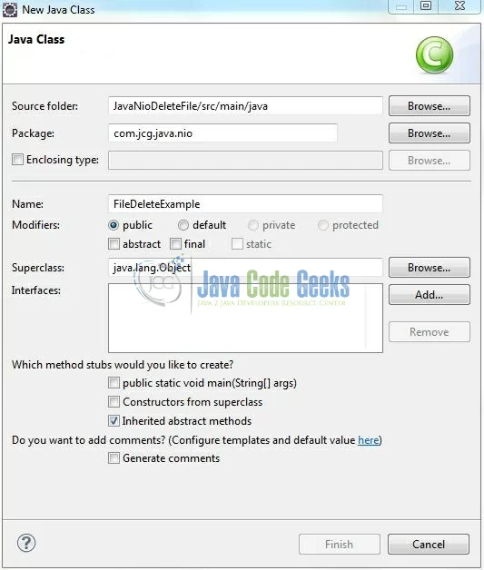 Fig. 10: Java Class (FileDeleteExample.java)