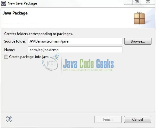 Fig. 7: Java Package Name (com.jcg.jpa.demo)