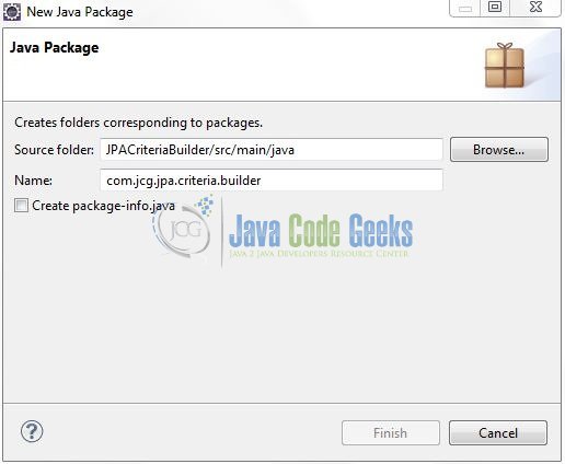 Fig. 7: Java Package Name (com.jcg.jpa.criteria.builder)