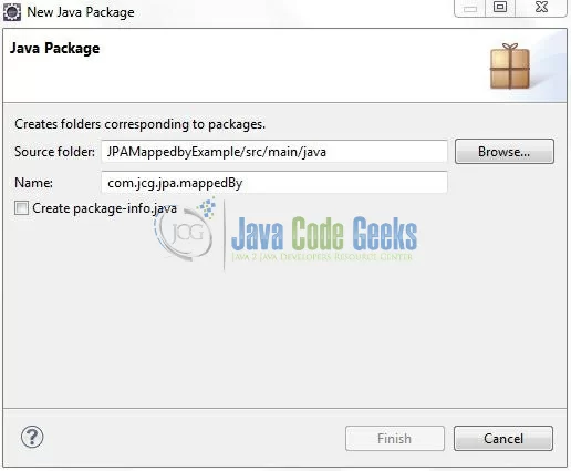 Fig. 7: Java Package Name (com.jcg.jpa.mappedBy)