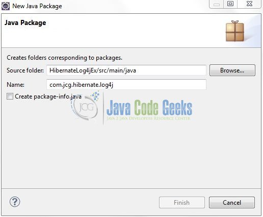 Fig. 8: Java Package Name (com.jcg.hibernate.log4j)