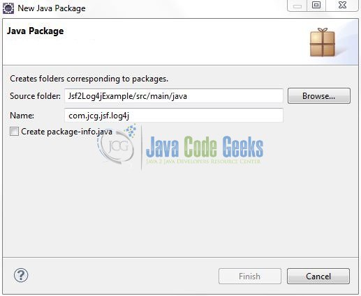 Fig. 9: Java Package Name (com.jcg.jsf.log4j)