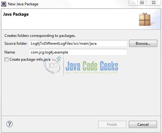 Fig. 8: Java Package Name (com.jcg.log4j.example)